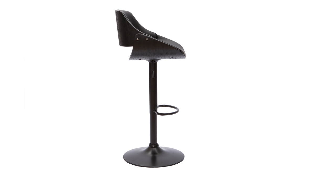 Tabouret de bar design rglable bois et mtal noir CLASH