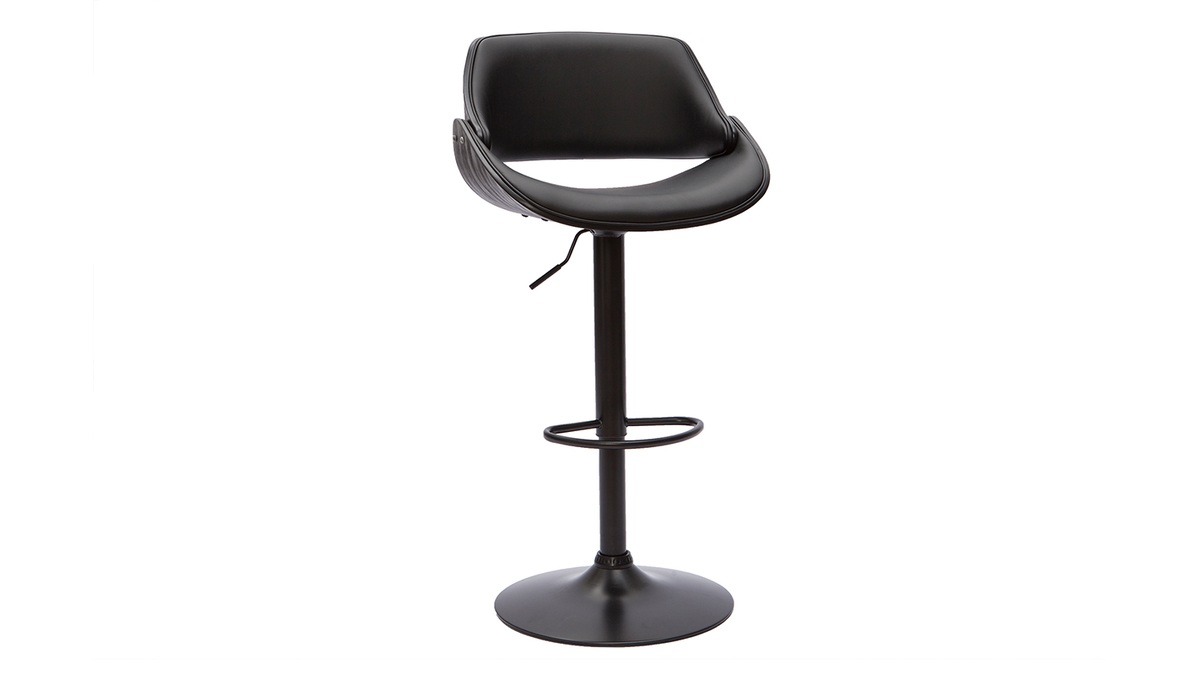 Tabouret de bar design rglable bois et mtal noir CLASH