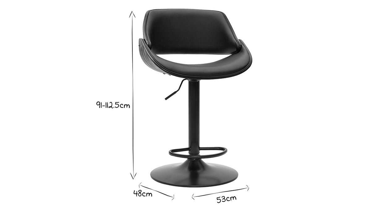 Tabouret de bar design rglable bois et mtal noir CLASH
