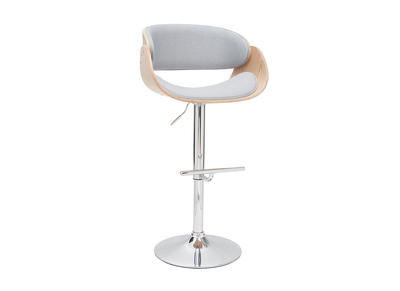 Tabouret de bar design réglable en tissu gris clair et bois clair BENT