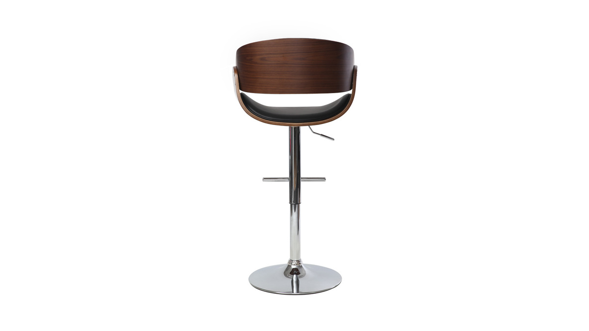 Tabouret de bar design rglable noir et bois fonc BENT