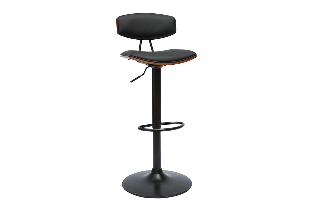 Tabouret de bar design rglable noir et bois fonc VASCO