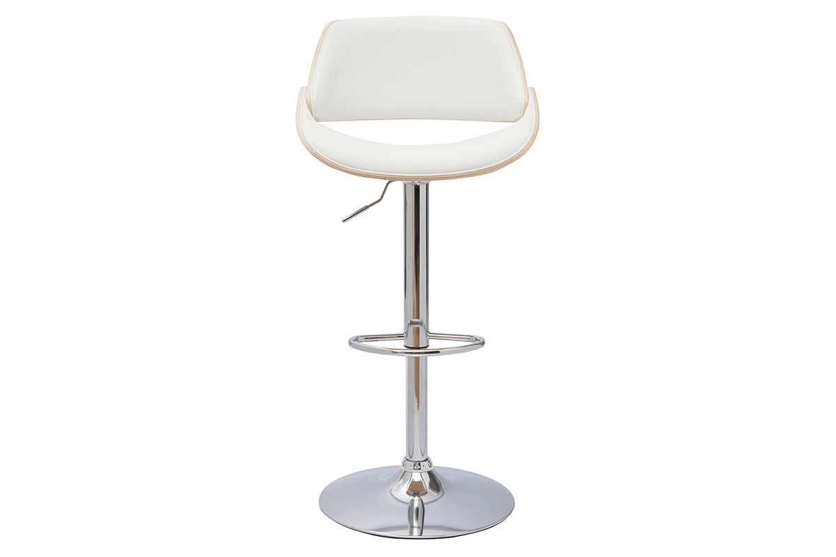 Tabouret de bar design r�glable pivotant 360� blanc et bois clair CLASH