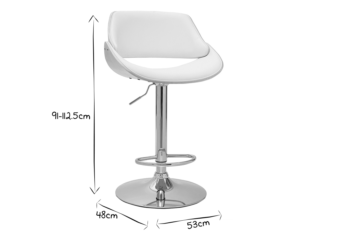 Tabouret de bar design r�glable pivotant 360� blanc et bois clair CLASH