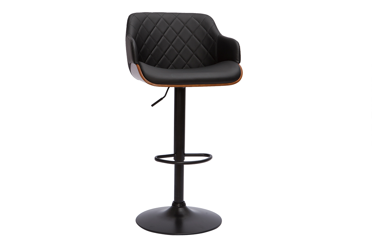 Tabouret de bar design r�glable pivotant 360� noir et bois fonc� LUCIEN
