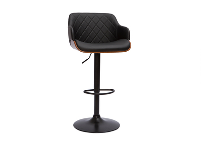 Tabouret de bar design r&eacute;glable pivotant 360&deg; noir et bois fonc&eacute; LUCIEN