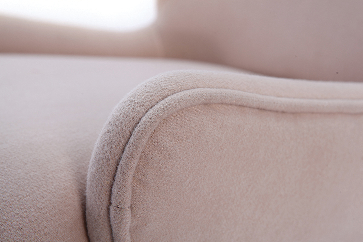 Tabouret de bar design tissu beige pieds noyer BJORG