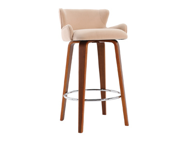 Tabouret de bar design tissu beige pieds noyer BJORG
