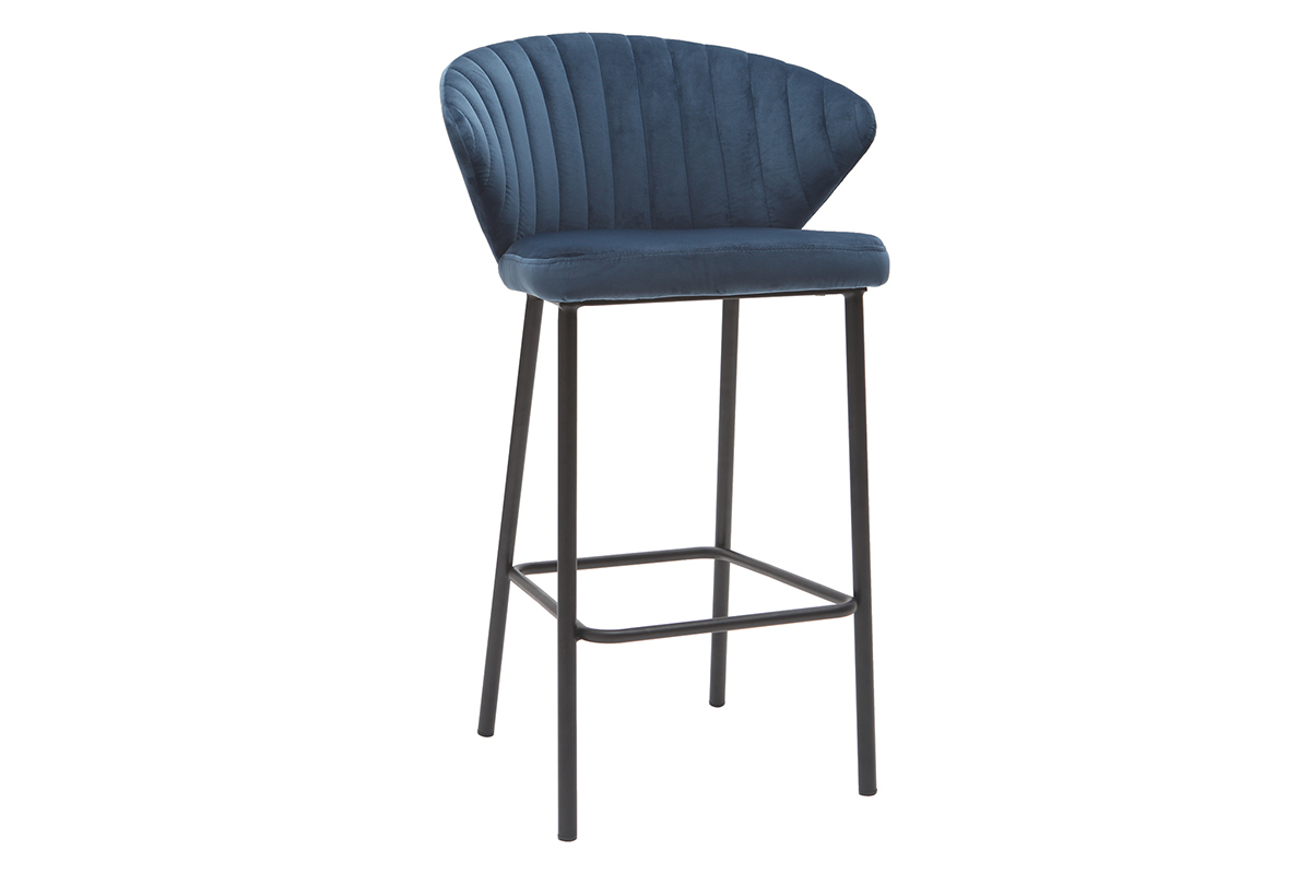 Tabouret de bar design velours bleu fonc� H68 cm DALLY