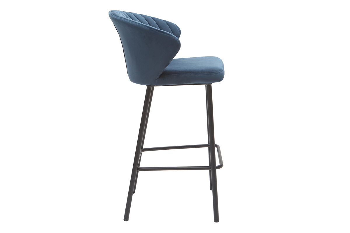 Tabouret de bar design velours bleu fonc� H68 cm DALLY