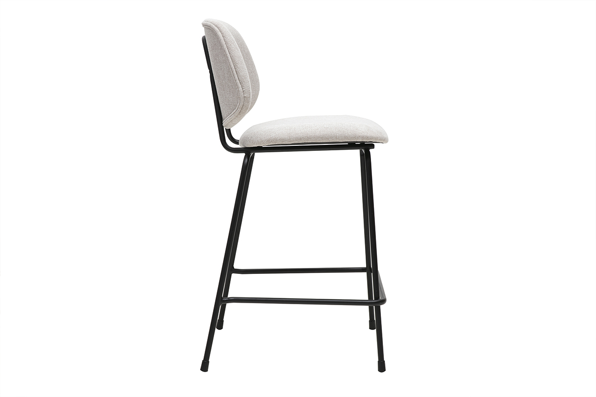 Tabouret de bar en tissu effet velours textur beige et mtal H66.5 cm BARNET