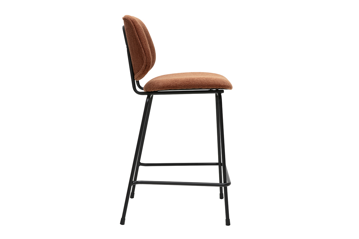 Tabouret de bar en tissu effet velours textur terre brle et mtal H66.5 cm BARNET
