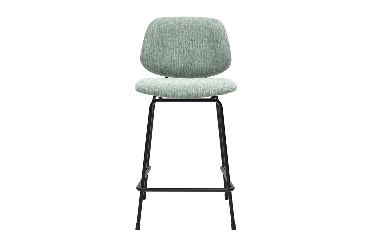 Tabouret de bar en tissu effet velours textur vert cladon et mtal H66.5 cm BARNET