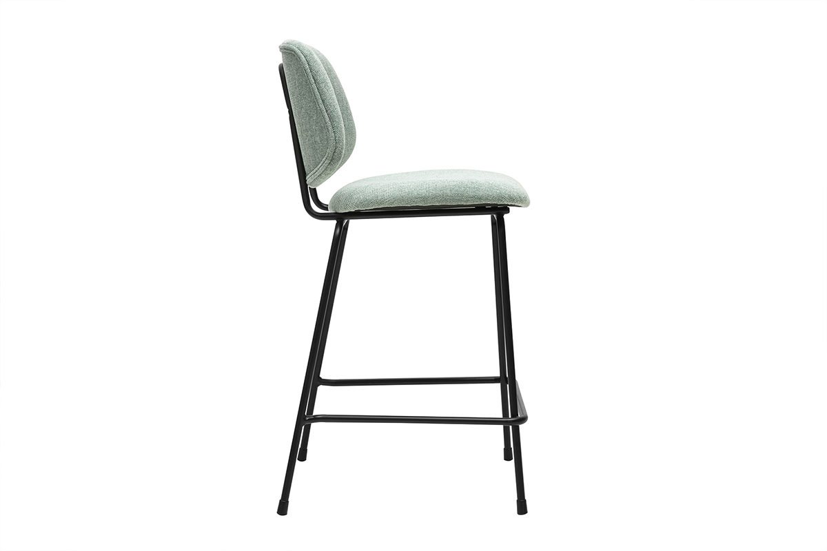 Tabouret de bar en tissu effet velours textur vert cladon et mtal H66.5 cm BARNET