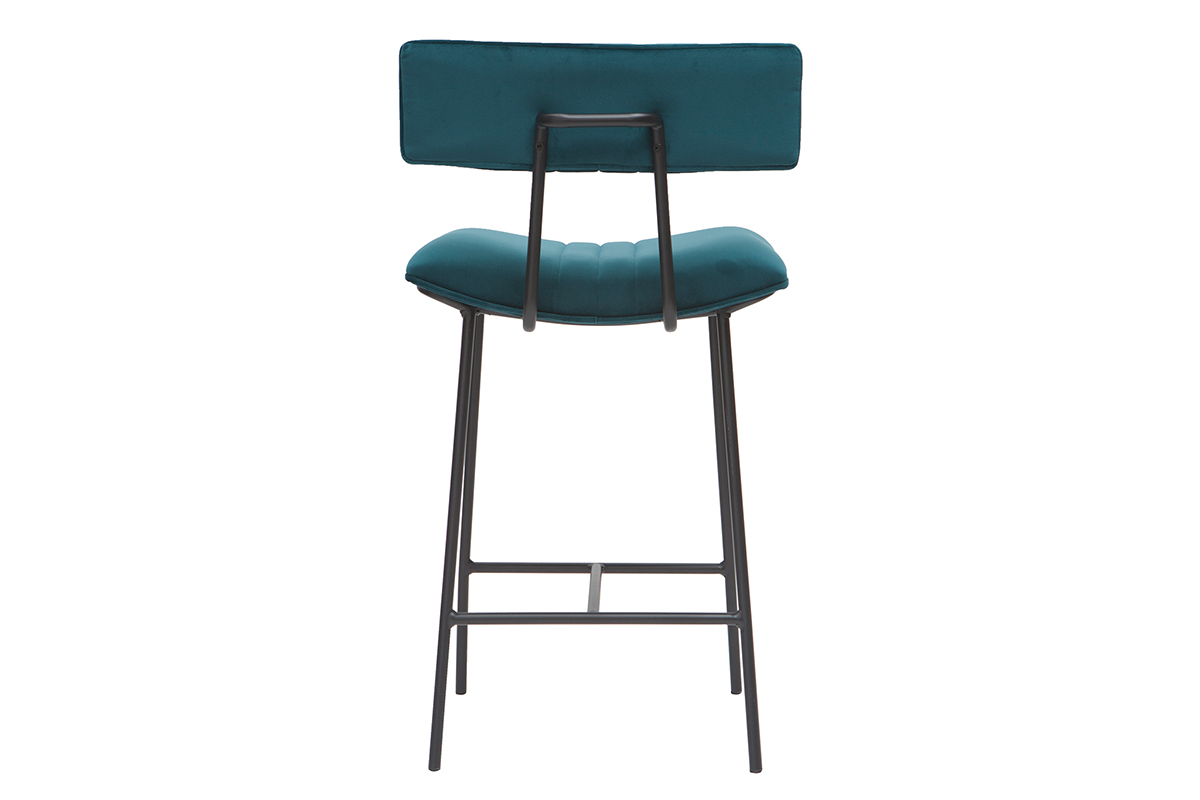 Tabouret de bar en velours bleu p�trole et m�tal H65 cm GOTHAM