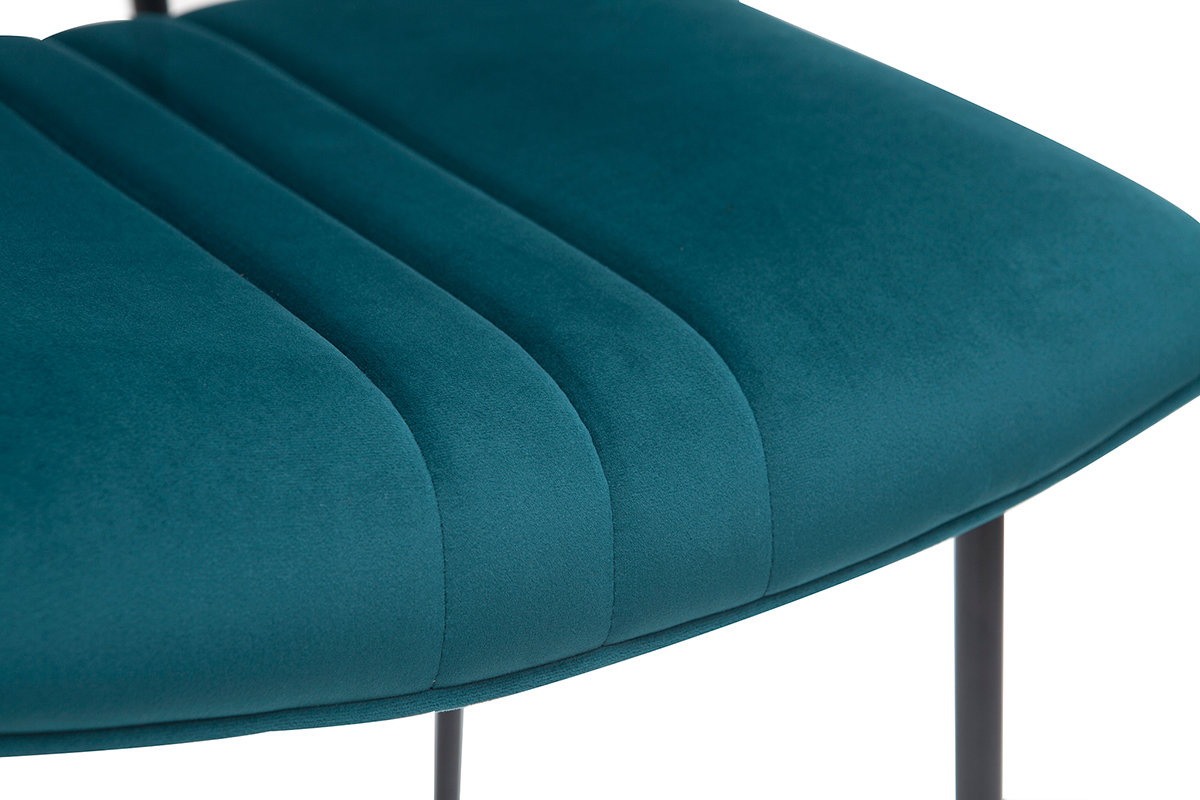 Tabouret de bar en velours bleu p�trole et m�tal H65 cm GOTHAM