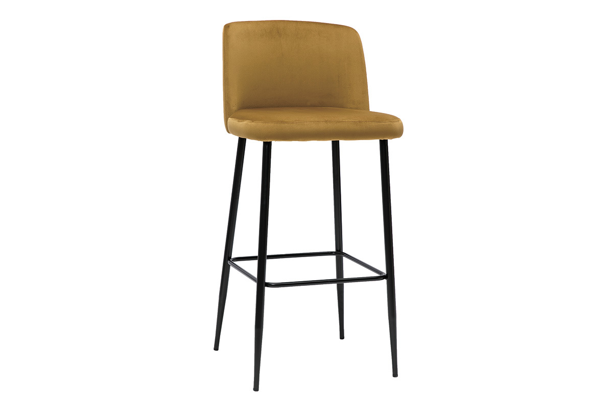 Tabouret de bar fixe velours bronze et pied mtal noir H78 MONTI