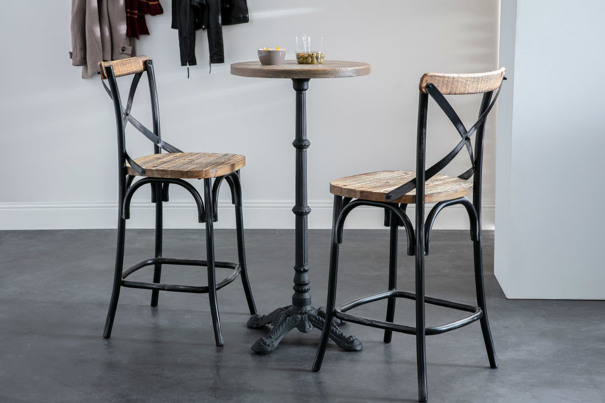 Tabouret de bar industriel en bois et m�tal noir 65 cm JAKE