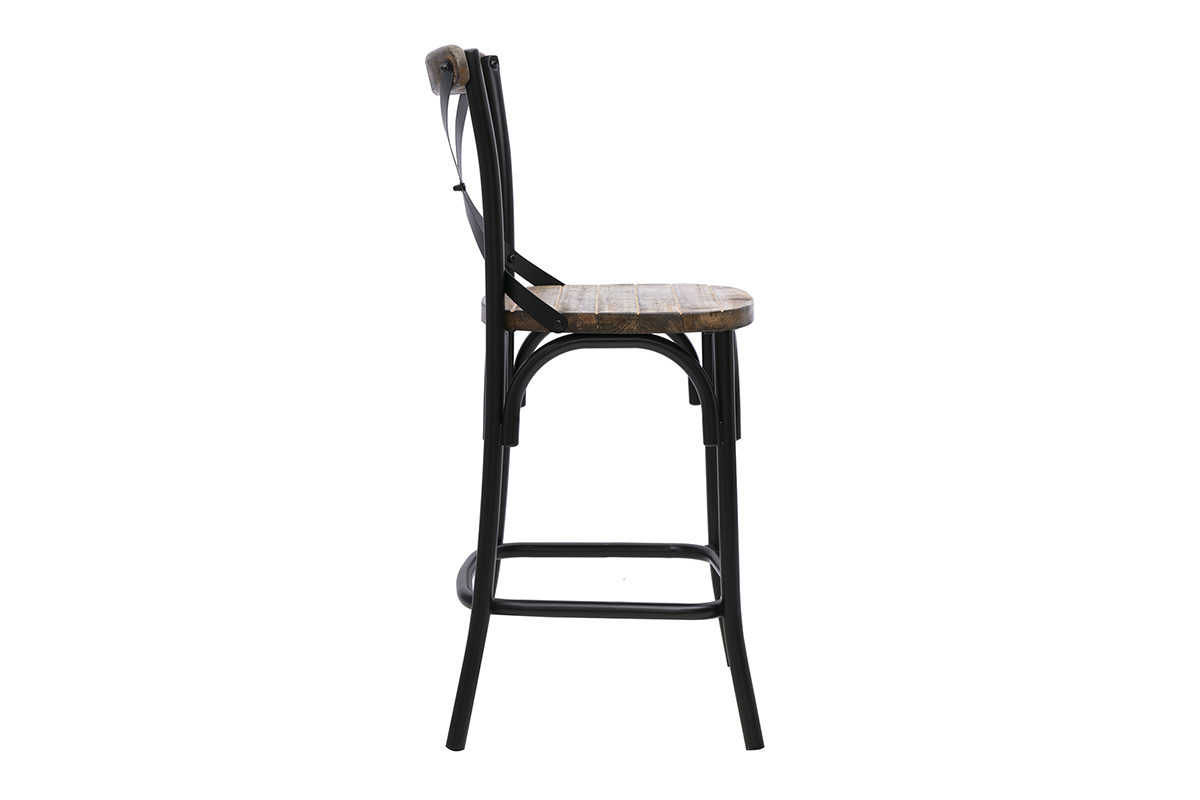 Tabouret de bar industriel en bois et m�tal noir 65 cm JAKE