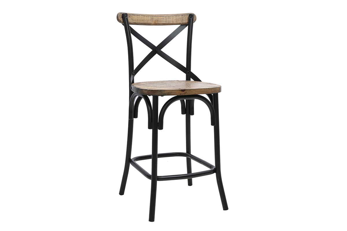 Tabouret de bar industriel en bois et m�tal noir 65 cm JAKE