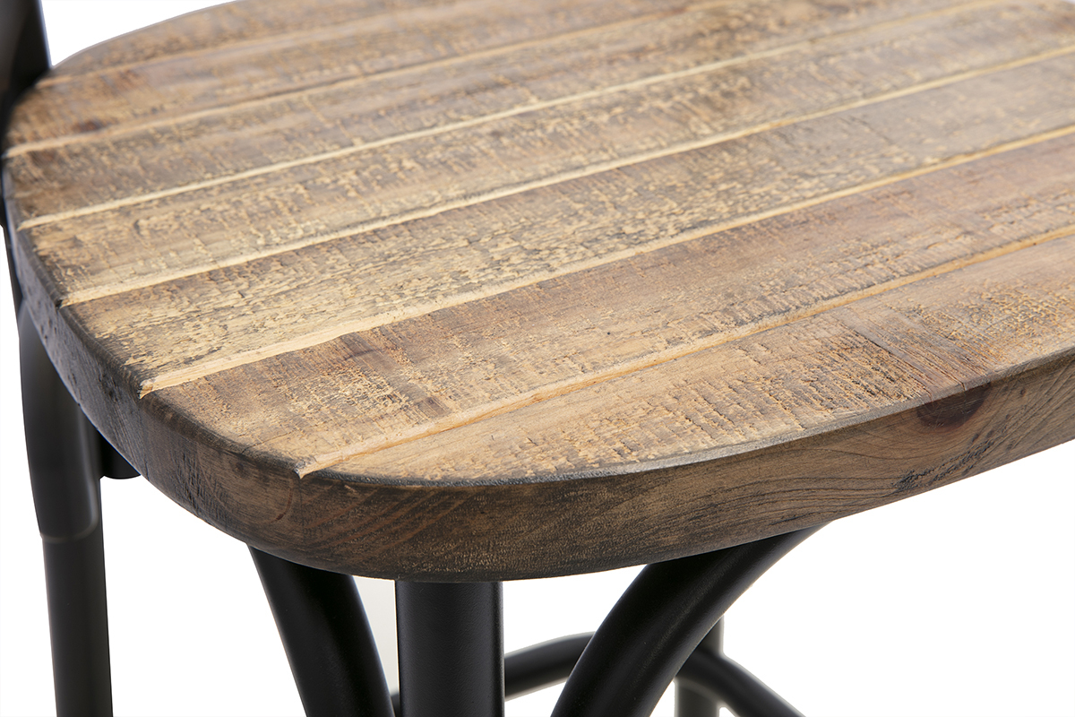 Tabouret de bar industriel en bois et m�tal noir 65 cm JAKE
