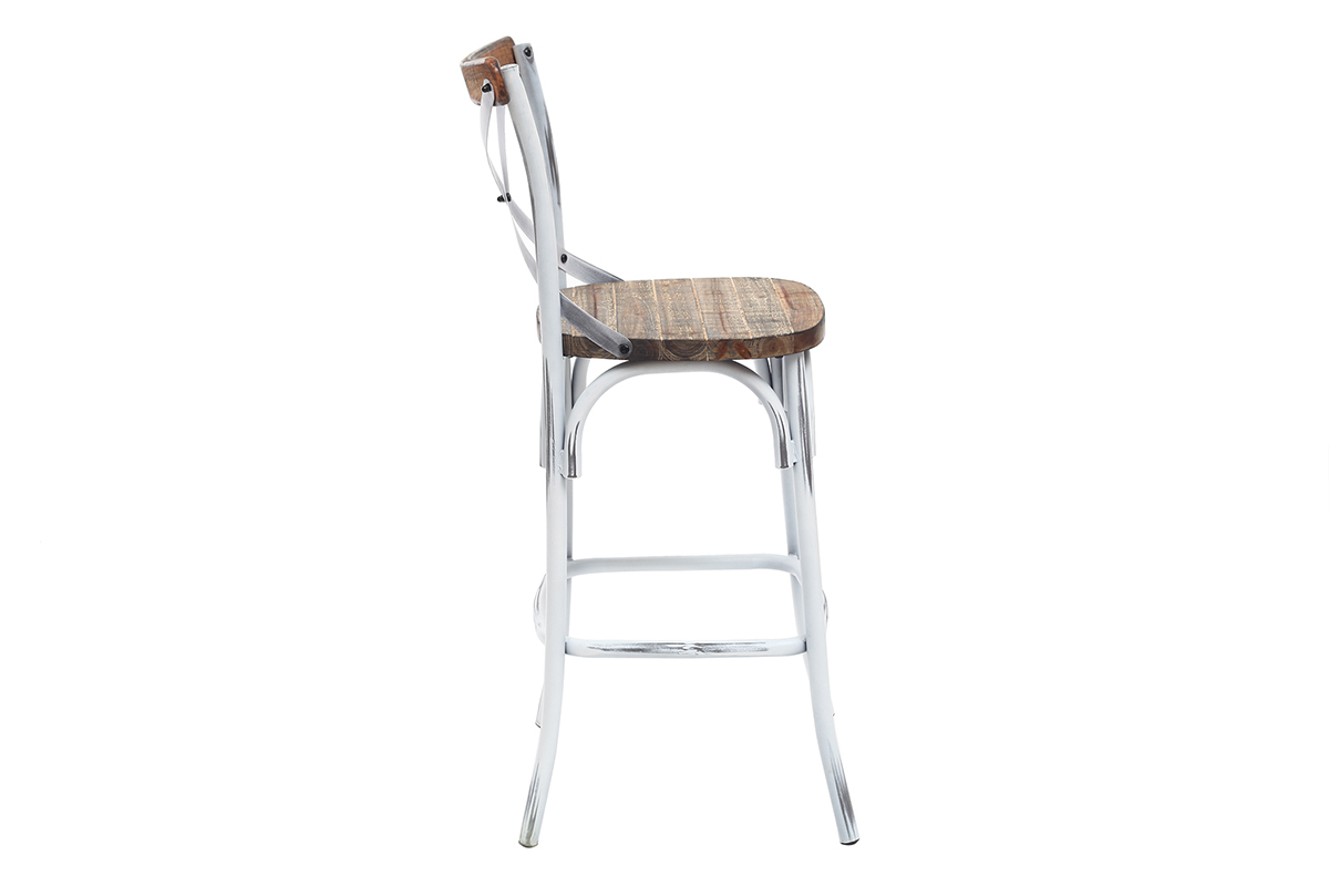 Tabouret de bar industriel en bois et m�tal vieilli blanc 75 cm JAKE