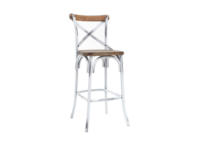 Tabouret de bar industriel en bois et m&eacute;tal vieilli blanc 75 cm JAKE