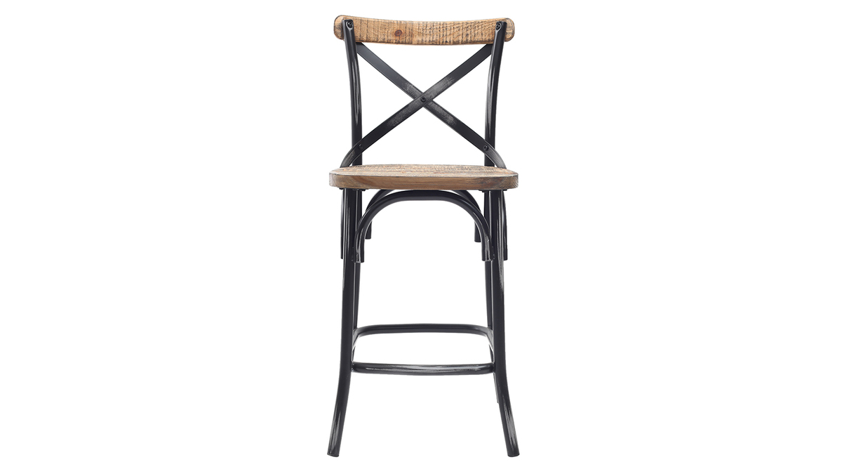 Tabouret de bar industriel en bois et mtal vieilli noir 65 cm JAKE