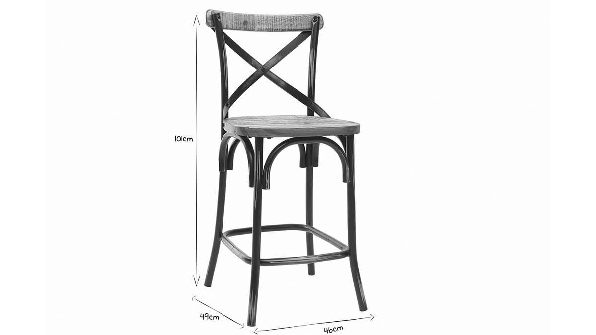 Tabouret de bar industriel en bois et mtal vieilli noir 65 cm JAKE