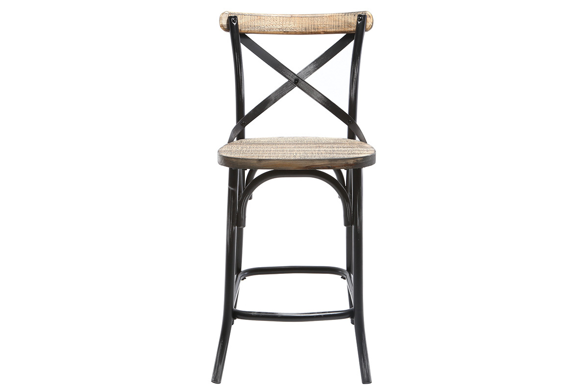Tabouret de bar industriel en m�tal noir et bois 65 cm JAKE