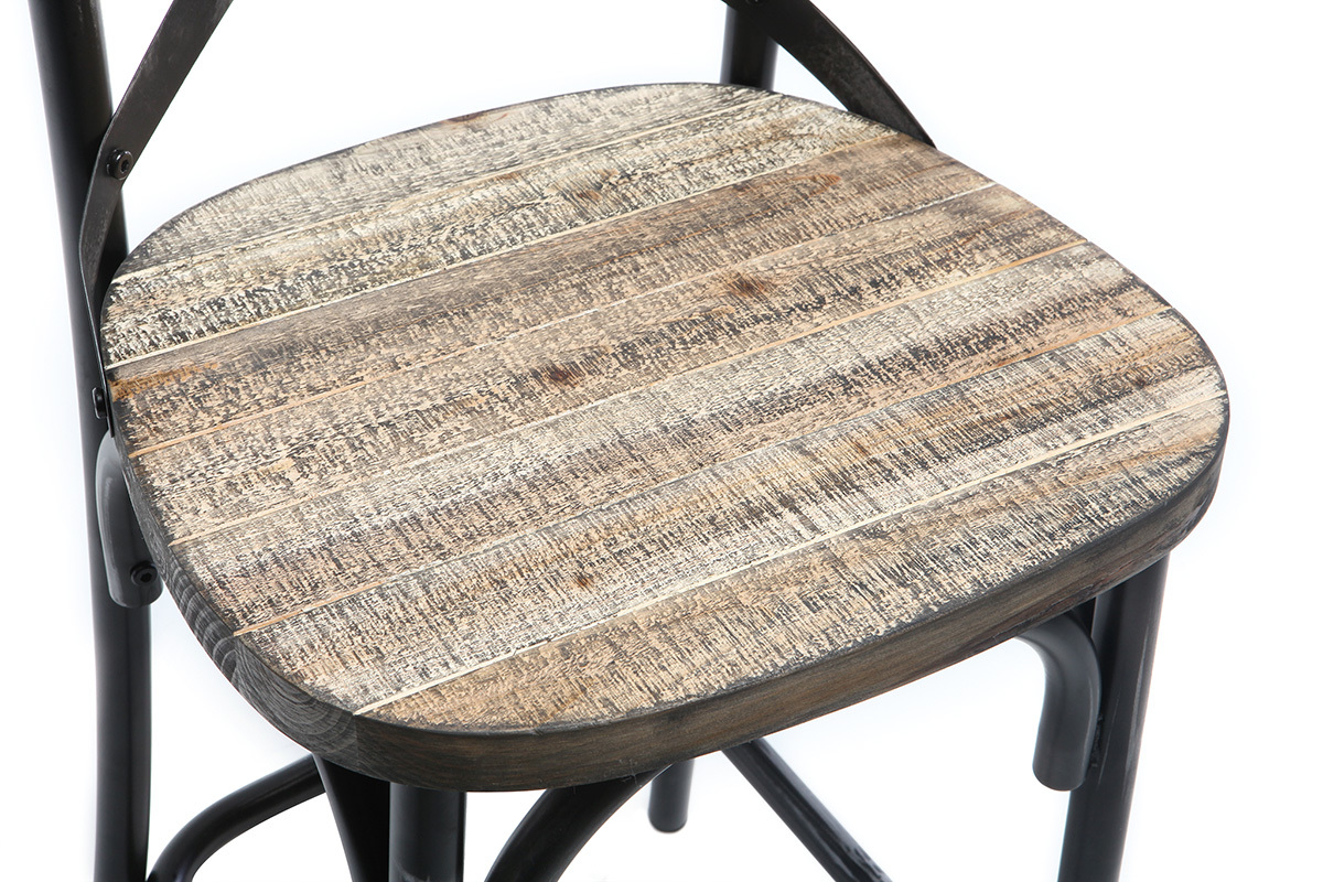 Tabouret de bar industriel en m�tal noir et bois 65 cm JAKE