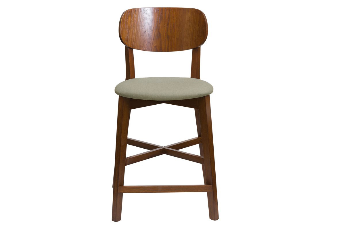 Tabouret de bar noyer et assise marron glac H65 cm LUCIA