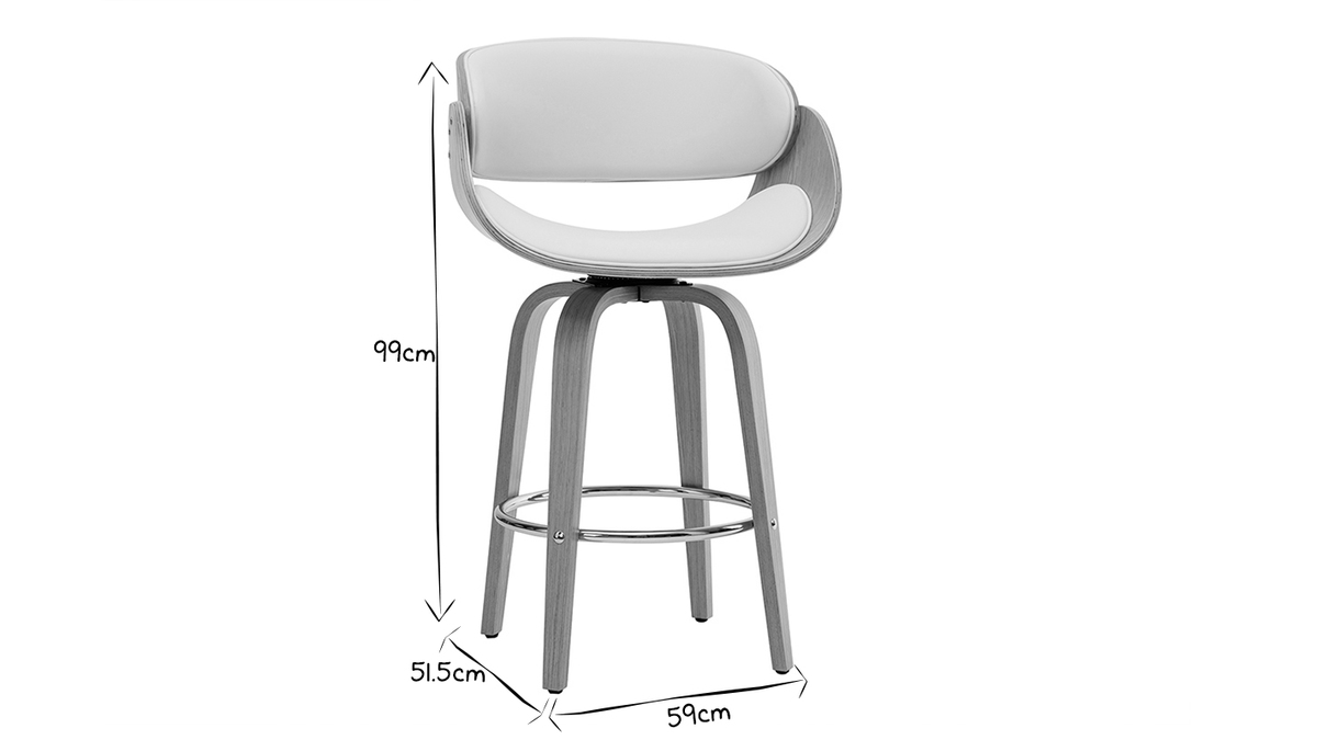 Tabouret de bar pivotant blanc et bois clair 65 cm BENT