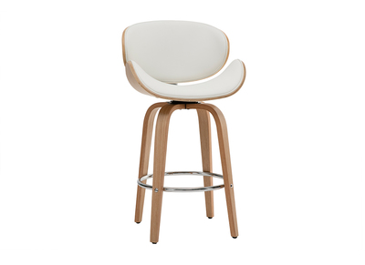 Tabouret de bar pivotant blanc et bois clair 65 cm pivotant 360&deg; WALNUT