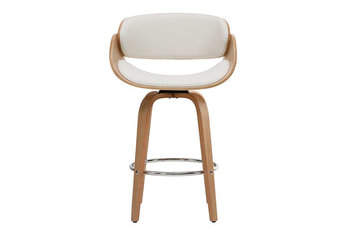 Tabouret de bar pivotant blanc et bois clair H69 cm BENT
