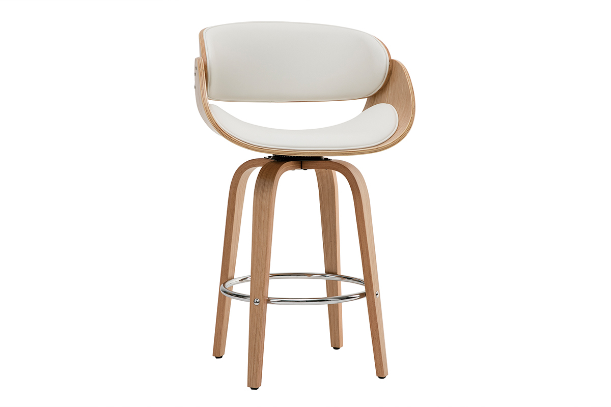 Tabouret de bar pivotant blanc et bois clair H69 cm BENT