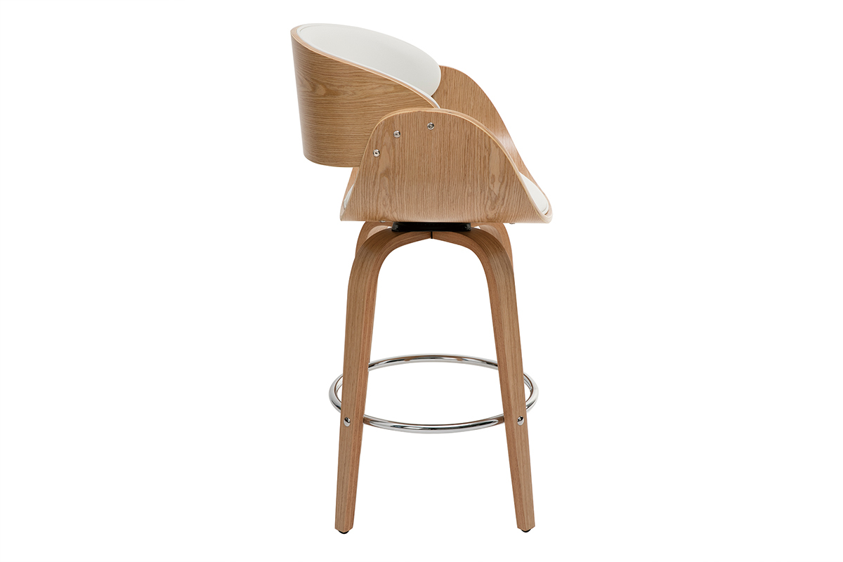 Tabouret de bar pivotant blanc et bois clair H69 cm BENT