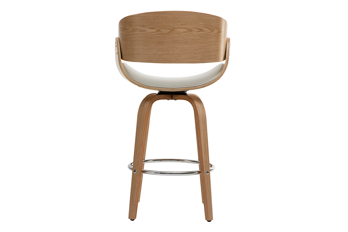 Tabouret de bar pivotant blanc et bois clair H69 cm BENT