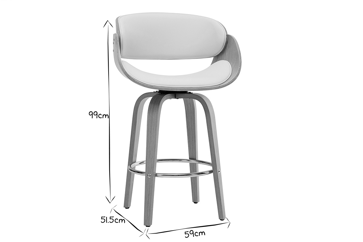 Tabouret de bar pivotant blanc et bois clair H69 cm BENT