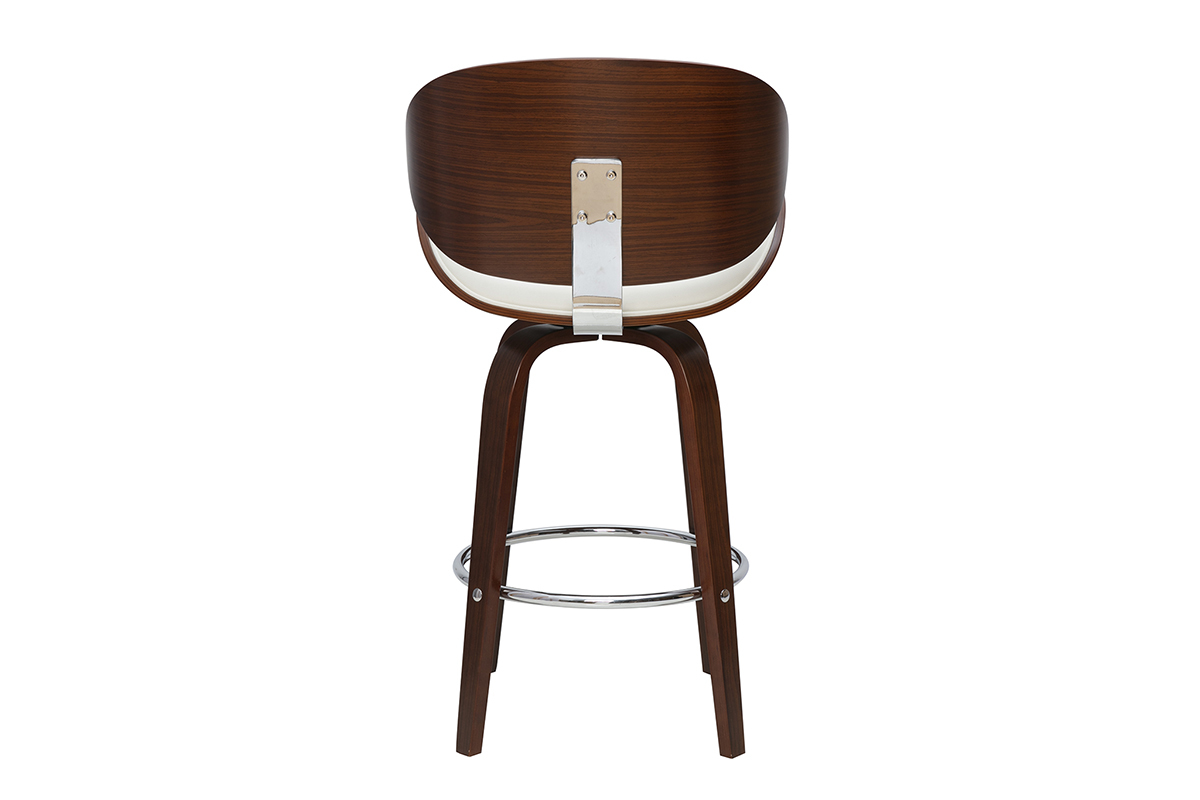 Tabouret de bar pivotant blanc et bois fonc 65 cm WALNUT