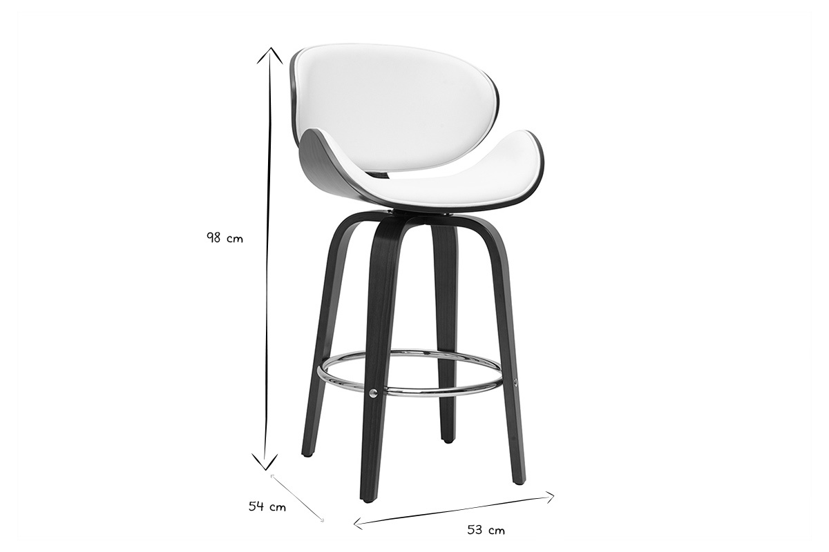 Tabouret de bar pivotant blanc et bois fonc 65 cm WALNUT