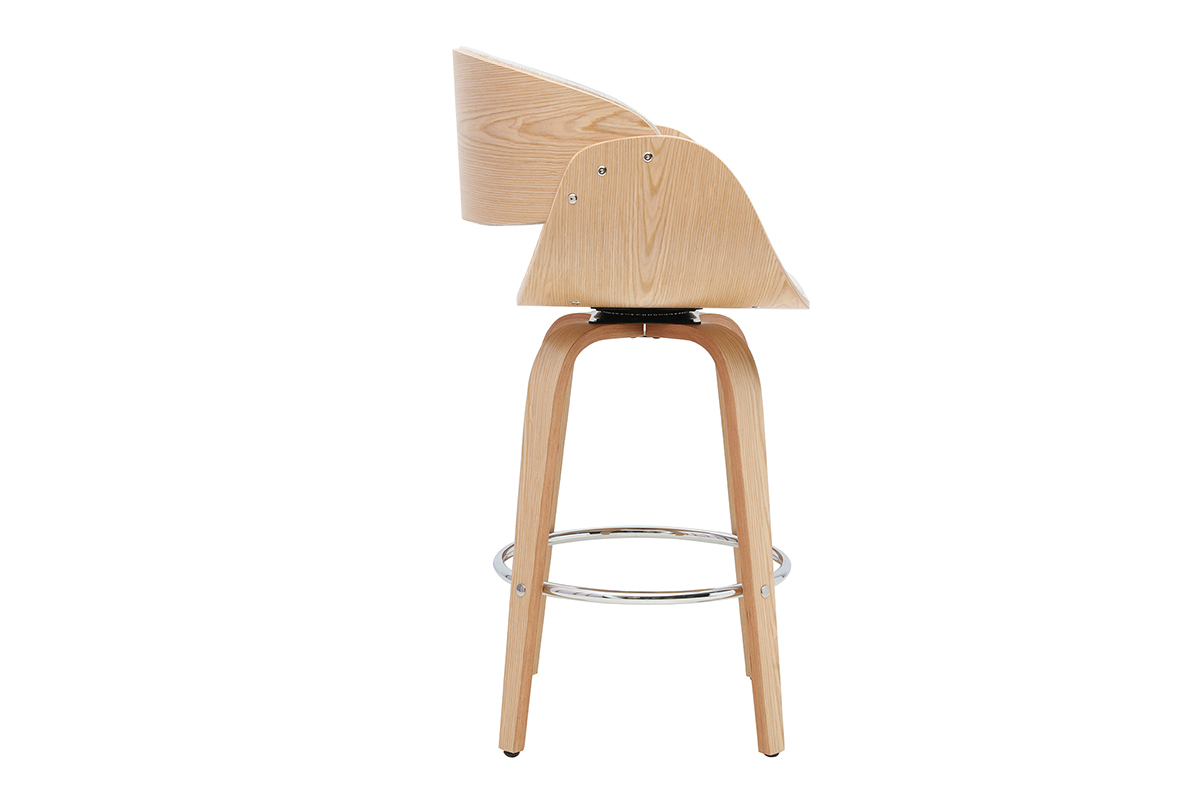 Tabouret de bar pivotant en tissu effet velours textur� beige et bois clair H69 cm BENT