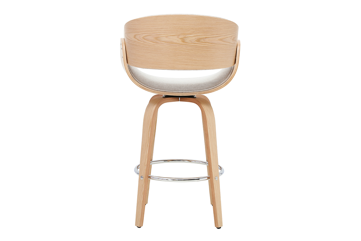 Tabouret de bar pivotant en tissu effet velours textur� beige et bois clair H69 cm BENT