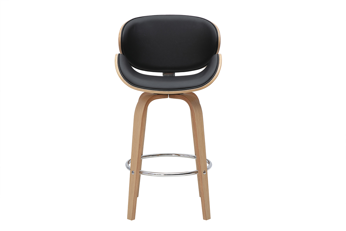 Tabouret de bar pivotant noir et bois clair 65 cm WALNUT