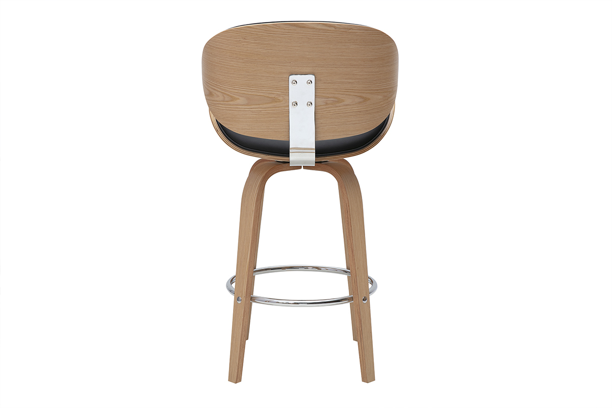 Tabouret de bar pivotant noir et bois clair 65 cm WALNUT