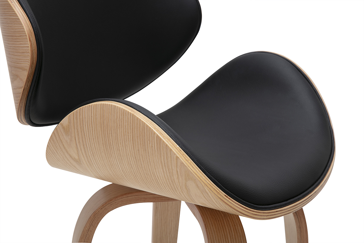 Tabouret de bar pivotant noir et bois clair 65 cm WALNUT