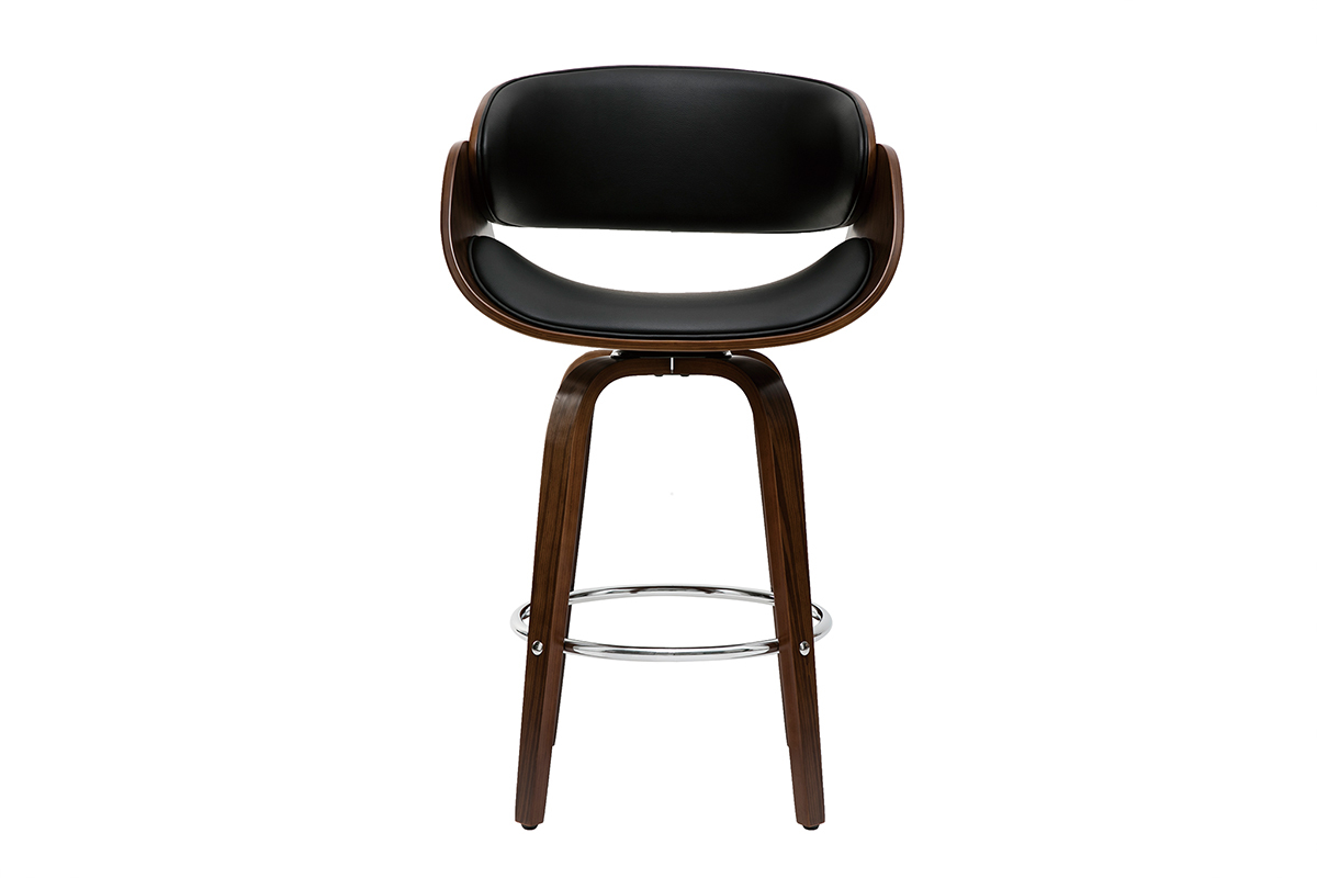 Tabouret de bar pivotant noir et bois fonc 65 cm BENT
