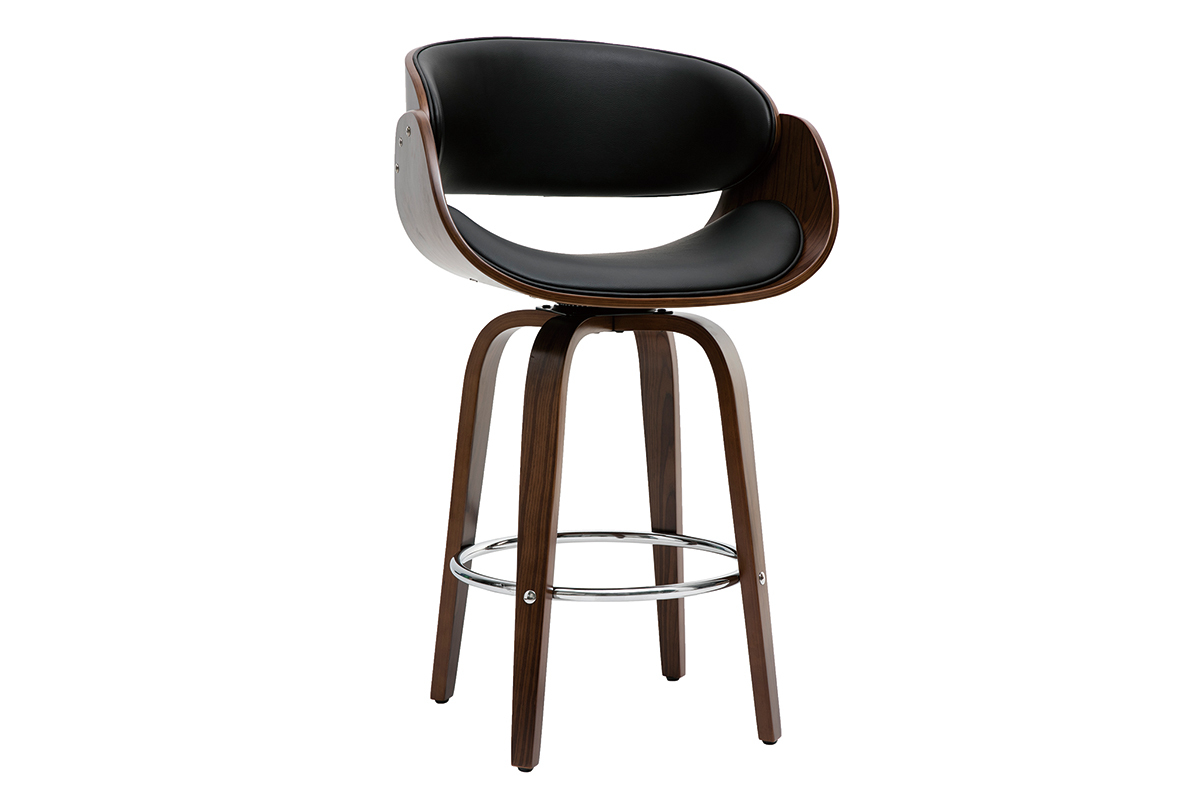 Tabouret de bar pivotant noir et bois fonc 65 cm BENT