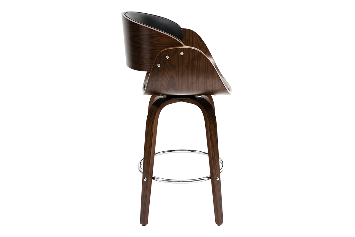 Tabouret de bar pivotant noir et bois fonc 65 cm BENT