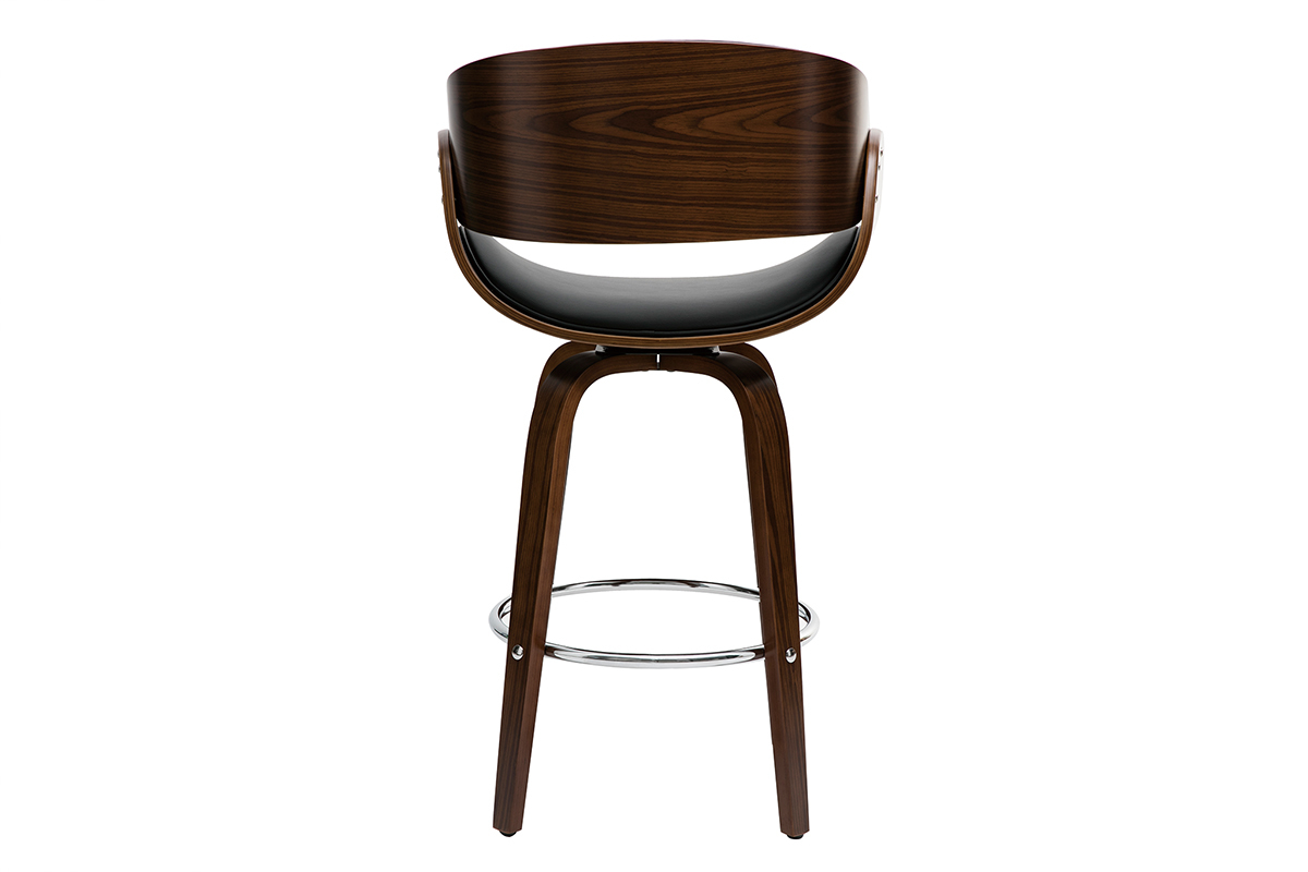 Tabouret de bar pivotant noir et bois fonc 65 cm BENT